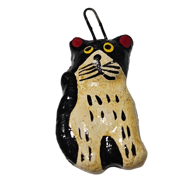 Handmade Cat Pendant Painted Black Tan Necklace Bracelet Jewelry Crafting DIY - Picture 1 of 3